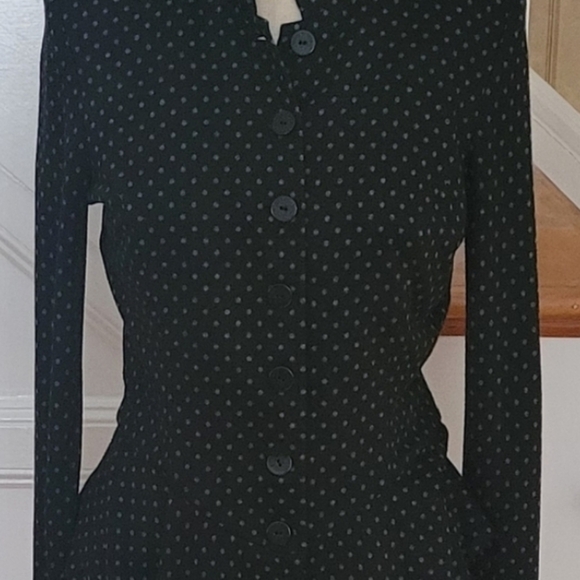 ISABEL De Padro Button Up Top Long Sleeve Polka Dot Black White Blouse Size 6 - Picture 3 of 6